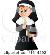 Poster, Art Print Of Happy Nun Holding A Cross