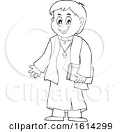 Clipart Of A Black And White Happy Priest Royalty Free Vector Illustration