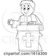 Black And White Happy Priest At A Podium