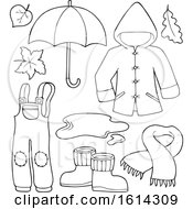 Clipart Of A Black And White Rain Coat And Gear Royalty Free Vector Illustration by visekart