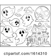 Poster, Art Print Of Haunted House And Ghosts