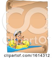 Poster, Art Print Of Boy Rowing A Boat On A Parchment Scroll