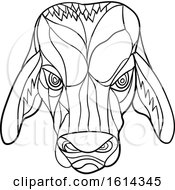 Clipart Of A Black And White Low Polygon Brahma Bull Mascot Head Royalty Free Vector Illustration