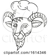 Poster, Art Print Of Mountain Goat Chef Head In Black And White