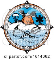 Clipart Of A Moose Mascot Inside Compass Land Sea And Air Emergency Rescue Design Royalty Free Vector Illustration