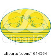 Poster, Art Print Of Sketched Bighorn Sheep Butting Heads In An Oval