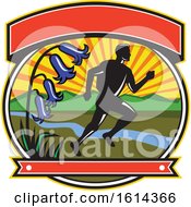 Clipart Of A Cross Country Marathon Runner And Bluebell Flowers Royalty Free Vector Illustration