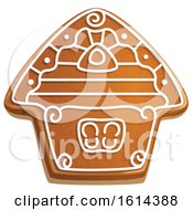 Clipart Of A Christmas House Gingerbread Cookie With Icing Royalty Free Vector Illustration