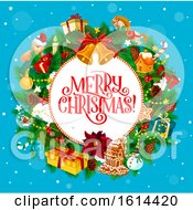 Clipart Of A Merry Christmas Greeting In A Wreath Royalty Free Vector Illustration