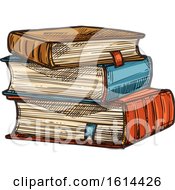 Clipart Of A Sketched Stack Of Books Royalty Free Vector Illustration by Vector Tradition SM