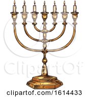 Clipart Of A Sketched Menorah Royalty Free Vector Illustration
