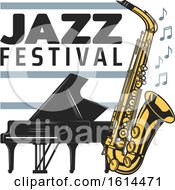 Clipart Of A Piano And Saxophone Jazz Festival Design Royalty Free Vector Illustration