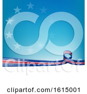 Clipart Of A Cape Verde Ribbon Flag Over A Blue And White Background Royalty Free Vector Illustration