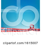 Clipart Of A Norwegian Ribbon Flag Over A Blue And White Background Royalty Free Vector Illustration