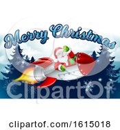 Poster, Art Print Of Santa Claus Rocket Merry Christmas Forest Cartoon