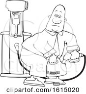 Poster, Art Print Of Cartoon Lineart Black Business Man Pumping Gasoline Into A Gas Can