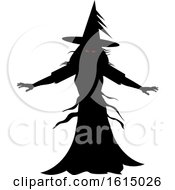 Poster, Art Print Of Halloween Black Silhouette Of A Scary Witch With Red Evil Eyes