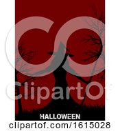 Poster, Art Print Of Halloween Witch With Hat On Red Background