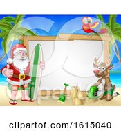 Santa Claus And Reindeer Surf Beach Christmas Sign by AtStockIllustration