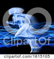 Poster, Art Print Of 3d Female Figure With Speed Effect On Background Of Flowing Dots