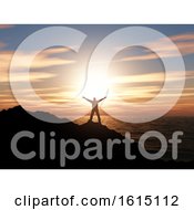 Poster, Art Print Of 3d Silhouette Of A Man With Arms Raised Against A Sunset Ocean Landscape