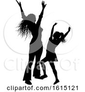 Silhouette Of A Mother And Daughter With Arms Raised In Joy
