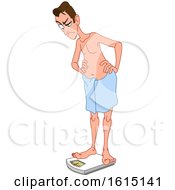 Clipart Of A Cartoon White Man Angrily Standing On A Scale Royalty Free Vector Illustration