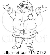 Clipart Of A Lineart Welcoming Santa Claus Royalty Free Vector Illustration