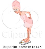 Clipart Of A Cartoon White Woman Angrily Standing On A Scale Royalty Free Vector Illustration