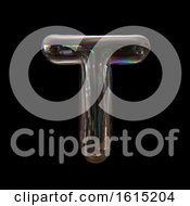 Poster, Art Print Of Soap Bubble Capital Letter T On A Black Background
