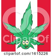 Poster, Art Print Of Pot Leaf Mascot Over A Canadian Flag