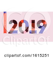Multicolor Numbers 2019 With Stripes And Happy New Year Greetings On Pink Background