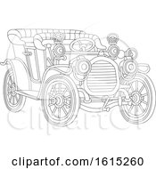 Clipart Of A Black And White Antique Convertible Car Royalty Free Vector Illustration