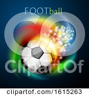 Poster, Art Print Of Flying Soccer Ball With Magical Lights And Colorful Swirl Under Football Text