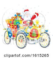Poster, Art Print Of Santa Claus Driving A Colorful Antique Convertible Automobile
