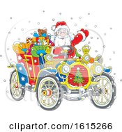 Poster, Art Print Of Santa Claus Driving A Colorful Antique Convertible Car