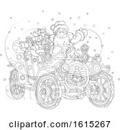 Poster, Art Print Of Lineart Santa Claus Driving A Antique Convertible Car