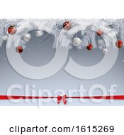 Poster, Art Print Of Christmas Background With White Branches Snow And Baubles Over A Bow