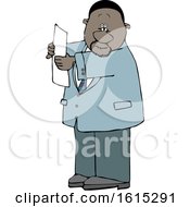Clipart Of A Cartoon Black Business Man Reading A Paper Royalty Free Vector Illustration by djart