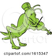 Clipart Of A Sketched Grasshopper Fiddler Playing A Violin Royalty Free Vector Illustration
