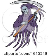 Poster, Art Print Of Sketched Grim Reaper Or Death With Scythe And Torn Hood