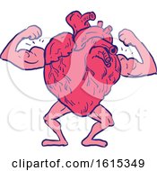 Sketched Healthy Heart Flexing Its Muscles