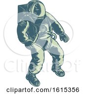 Poster, Art Print Of Scratchboard Style Floating Astronaut