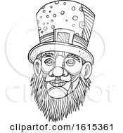Poster, Art Print Of Sketched Black And White Leprechaun With A Top Hat