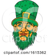 Poster, Art Print Of Sketched Leprechaun With A Green Beard And Top Hat