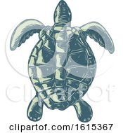 Clipart Of A Scratchboard Style Sea Turtle Swimming Royalty Free Vector Illustration
