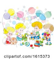 Poster, Art Print Of Kids Birthday Party With Balloons And Toys