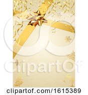 Poster, Art Print Of Golden Christmas Background With Snowflakes Ribbons And A Gift Bow