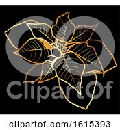 Clipart Of A Golden Christmas Poinsettia On Black Royalty Free Vector Illustration