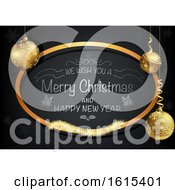 Poster, Art Print Of 3d Merry Christmas And Happy New Year Greeting In A Golden Frame Baubles